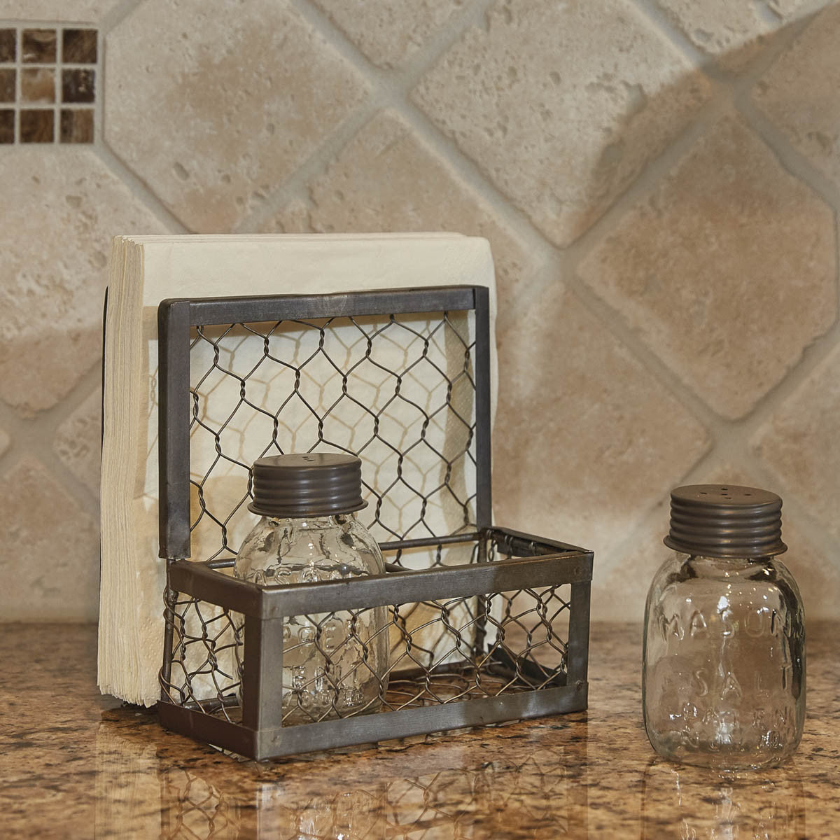 Park Designs Chicken Wire Salt Pepper Shakers and Napkin Holder Set