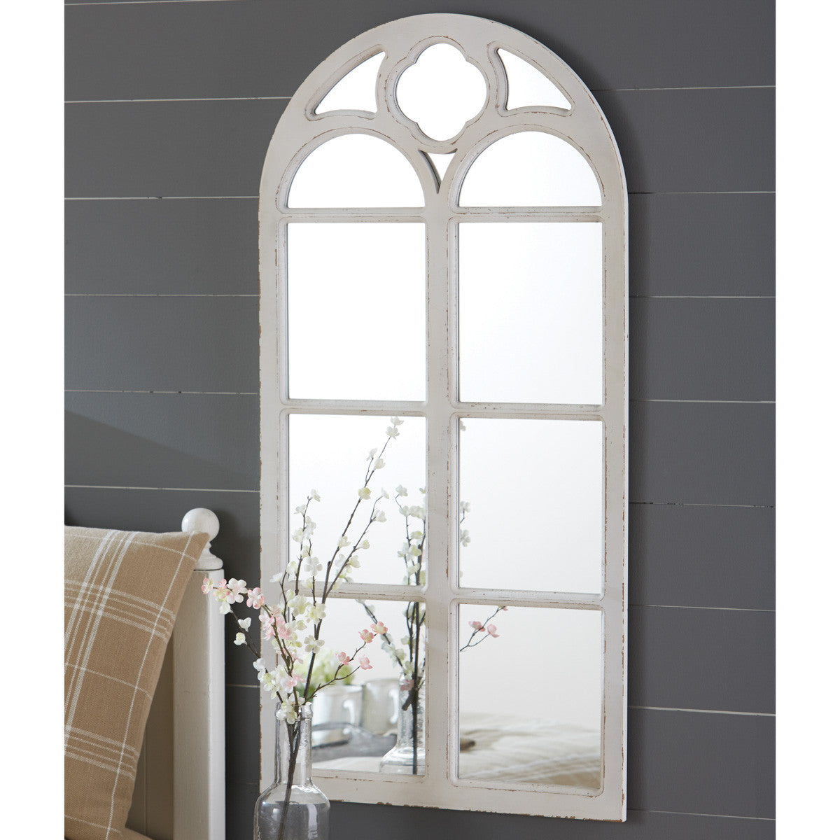 Wood Window Mirror Distressed White