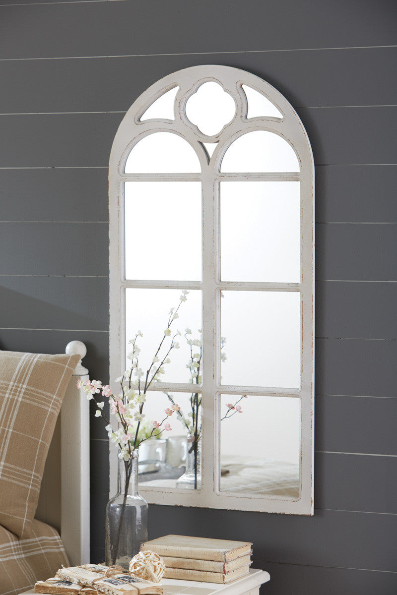 Wood Window Mirror Distressed White