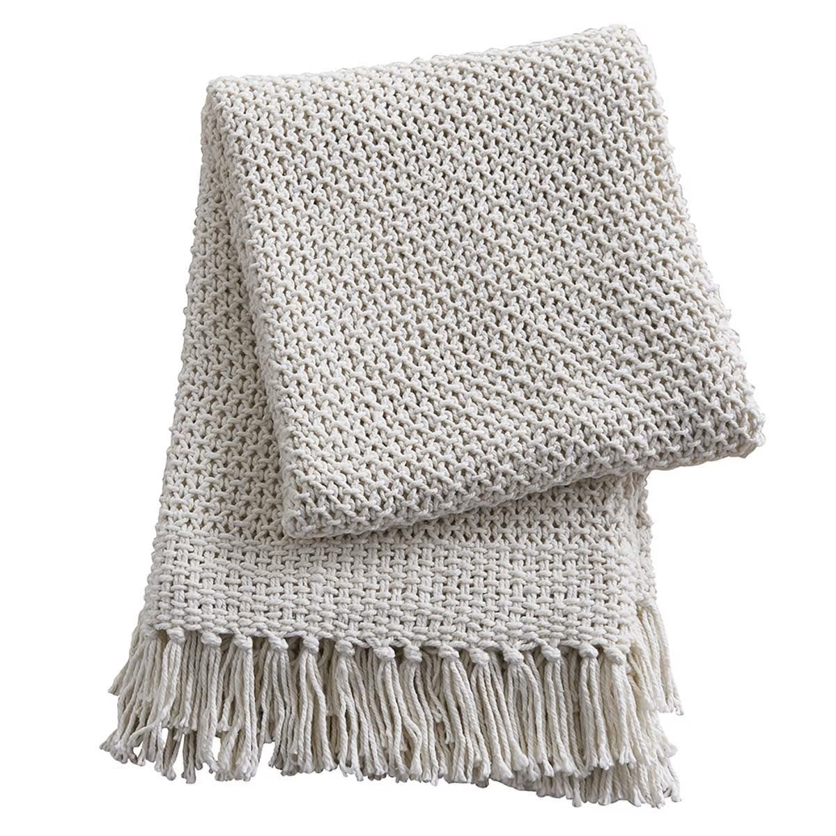 Split P Open Knit Throw Blanket 60", Natural