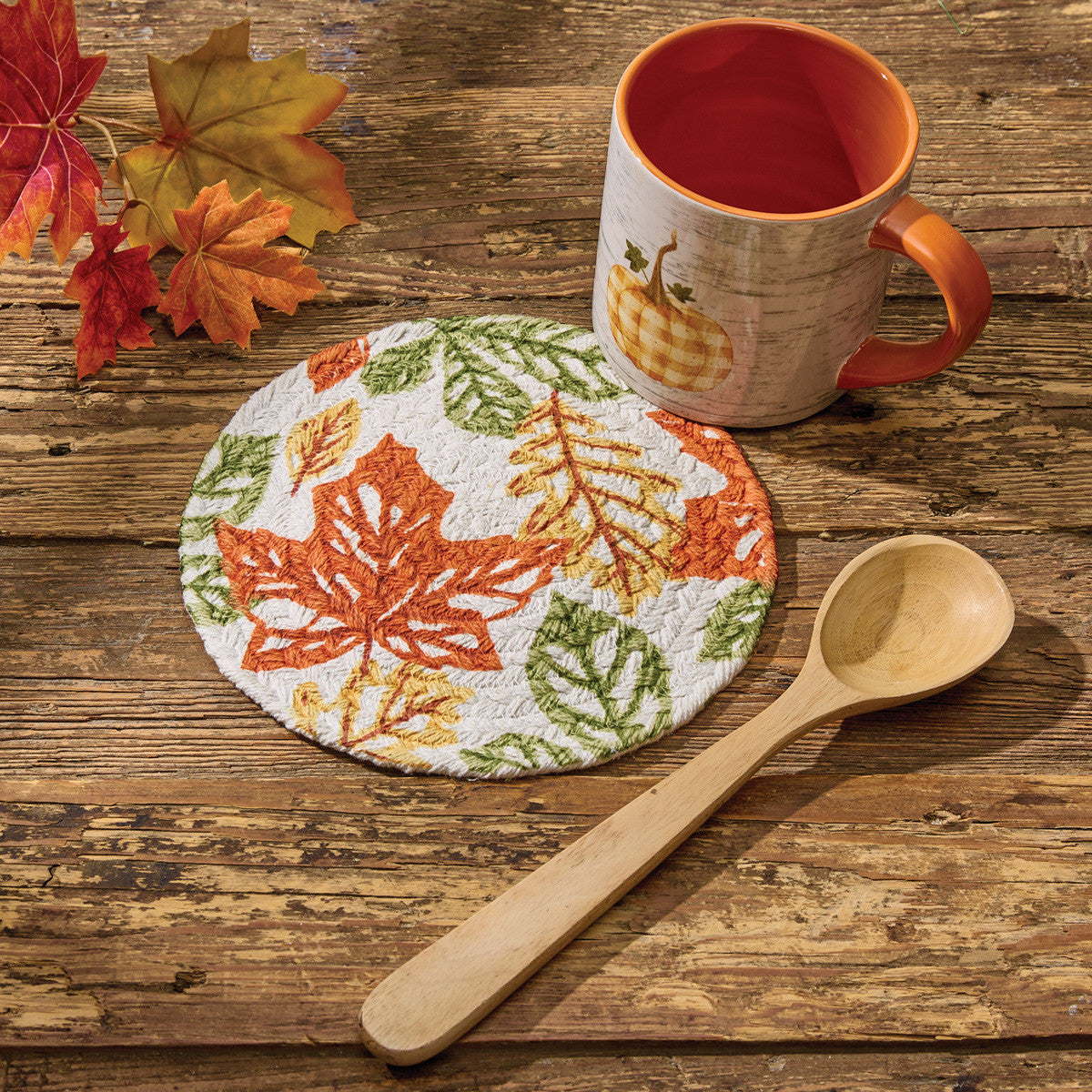 Park Designs Fall Leaves Printed Braided Trivet Set 8" (Set of 4)