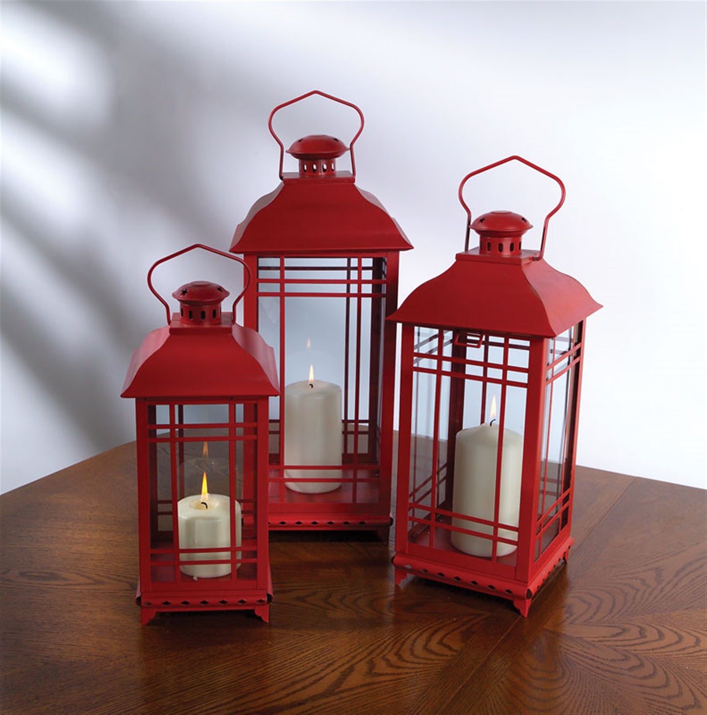Red Lantern (Set of 3), 14"H, 17"H, 20"H Metal/Glass