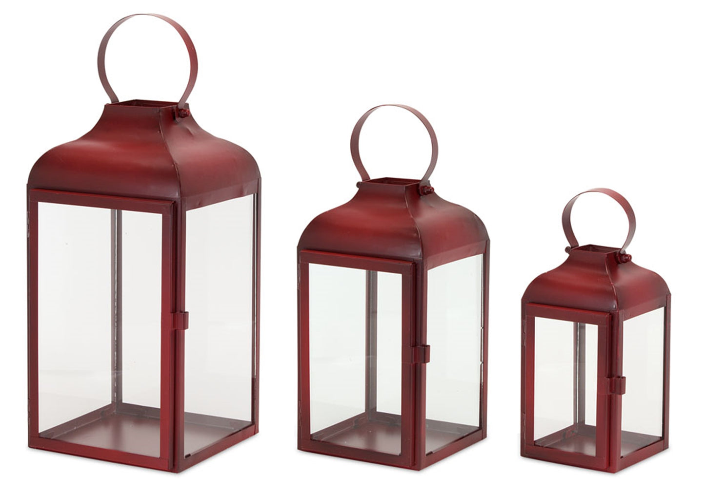 Red Lantern (Set of 3) 10"H, 12.75"H, 16"H Iron/Glass