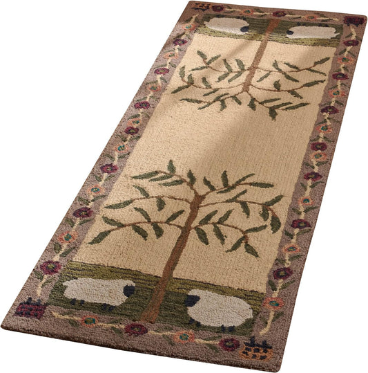 Park Designs Willow and Sheep Hooked Rug Runner 24X72