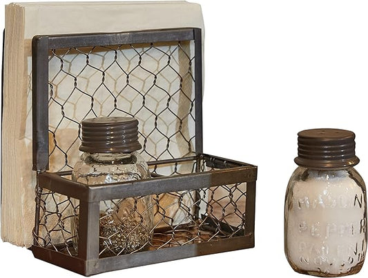 Park Designs Chicken Wire Salt Pepper Shakers and Napkin Holder Set