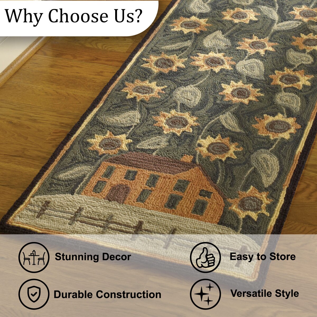 Park Designs House and Sunflower Hooked Rug Runner