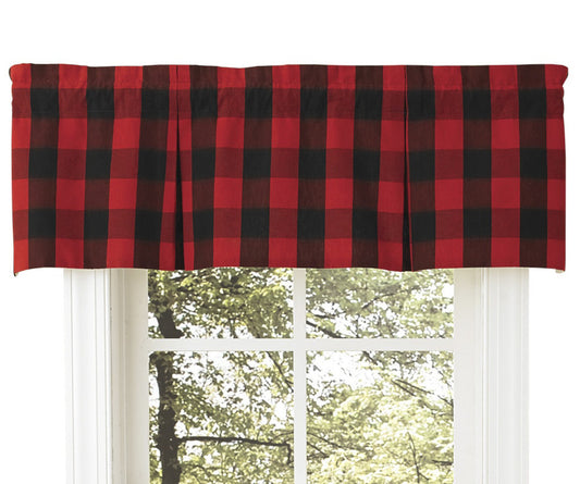 Park Designs Buffalo Check Lined Pleat Valance, Red /Black, 45" X 15"