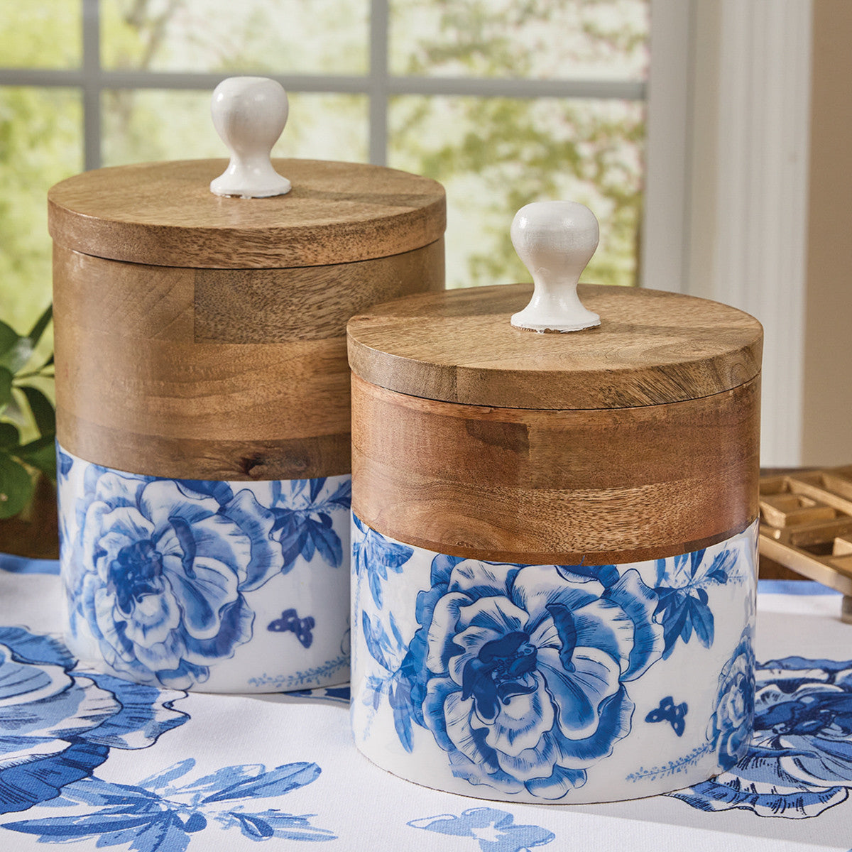 Park Designs Patricia Heaton Home Blue Floral and Flitter Canister Set of 2