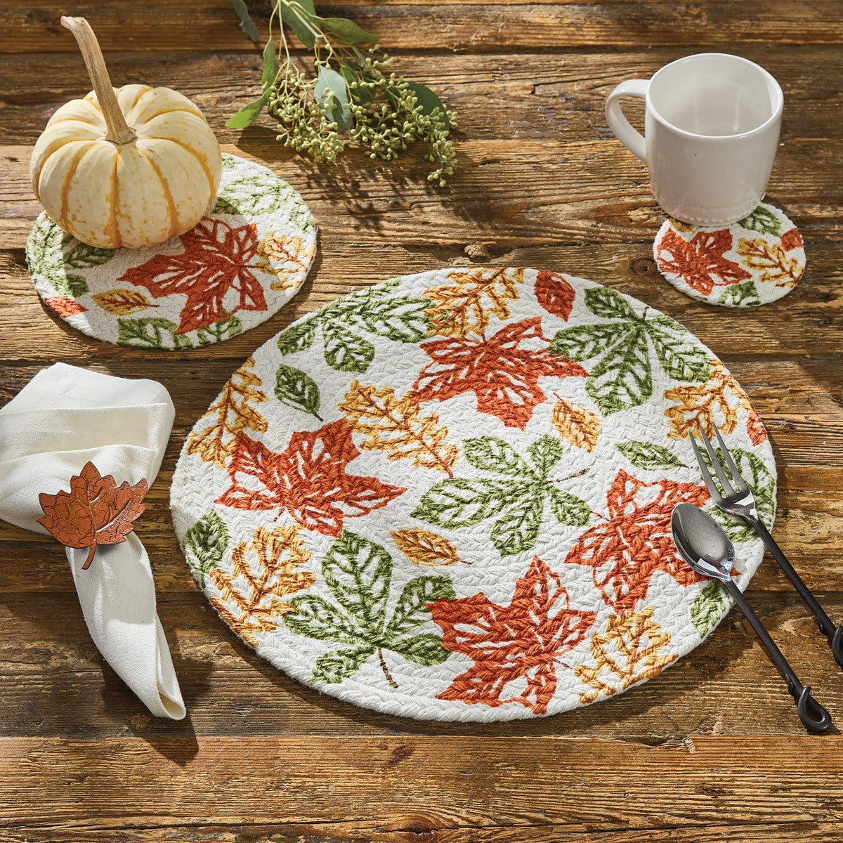 Park Designs Fall Leaves Printed Braided Coasters Set