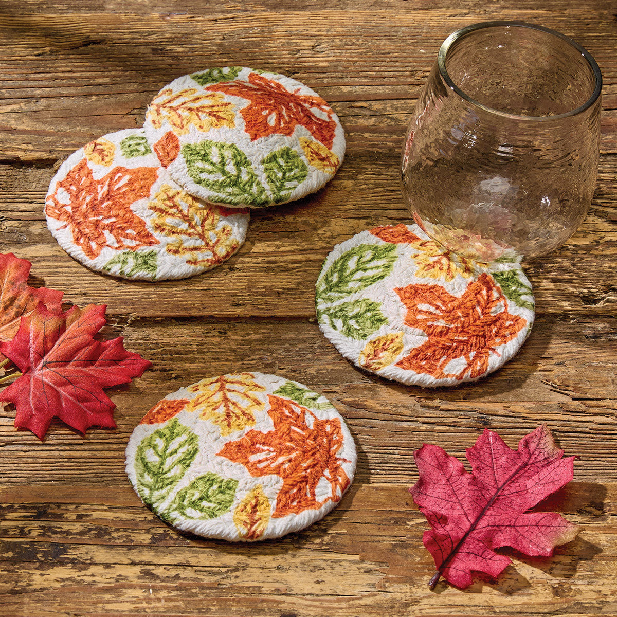 Park Designs Fall Leaves Printed Braided Coasters Set