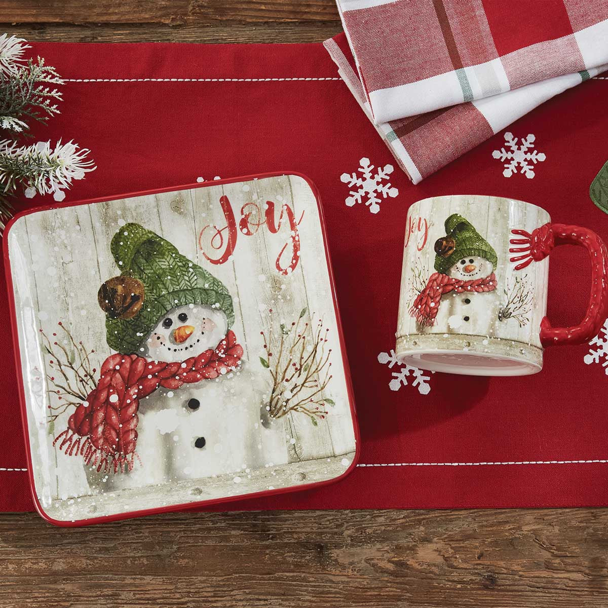 Park Designs Farmhouse Snowman Mug Set - Red