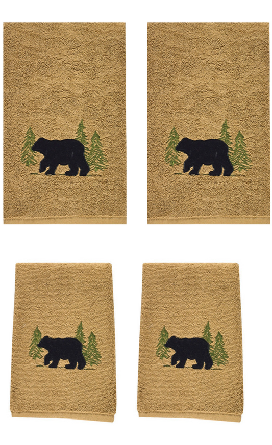 Park Designs Black Bear Terry Hand Towels and Fingertip Towels Bundle (Set of 2 Each)