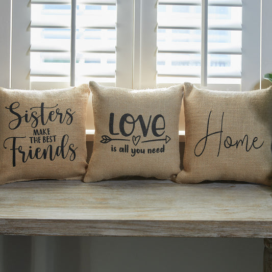 Home, Love, and Sisters Make Friends Sentiment Pillow Bundle