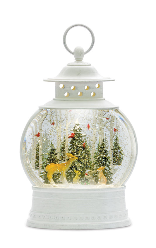 Snow Globe Lantern with Deer 11.5”H Plastic 6 Hr Timer 3 AA Batteries, Not Included